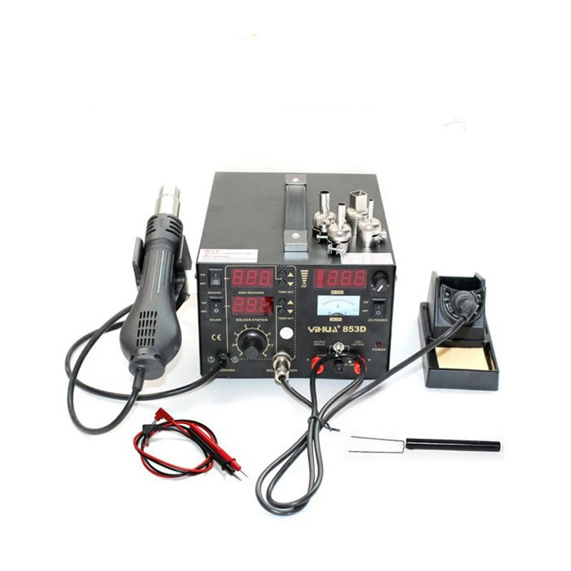 853D Solder station Multifunction SMD/SMT rework station, hot air gun soldering iron DC power supply