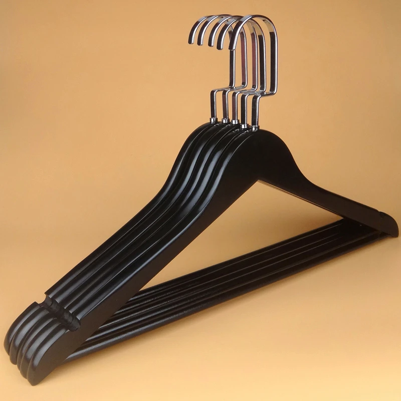 Adjustable custom dress hangers wooden black coat hangers with customised logo