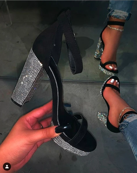 Amazon Ebay Hot Sale Women Transparent Strap Glitter Slippers Red Shoes Lady Rhinestone High Heels Sandals