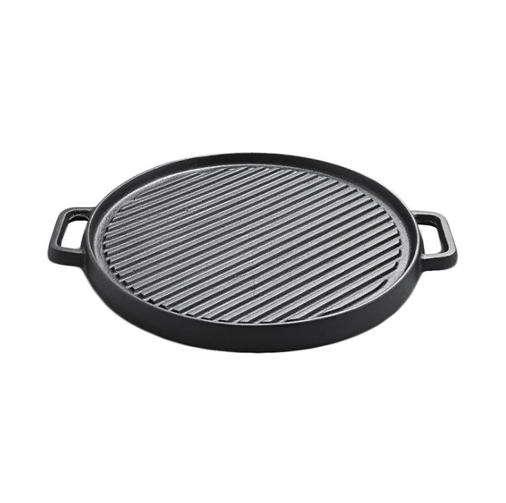 Amazon hot sale Cast Iron griddle pan no stick round double side camping grill pan  cooking set