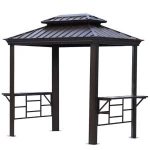 Amazon Hot Sale Dark Grey Garden 8' x6' Hardtop BBQ Steel Grill Gazebo With Shelving Outdoor Sun Shelter