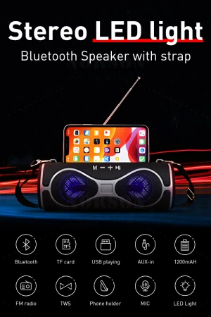 Amazon Oem 10w Boombox Music Hifi Sound Box Subwoofer Mini Portable Outdoor Led Light Bluetooth Speakers with Radio