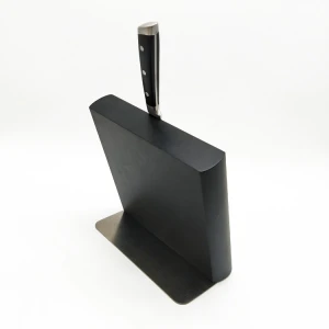 Amazon Professional Black wooden knife magnet holder with stainless steel plate