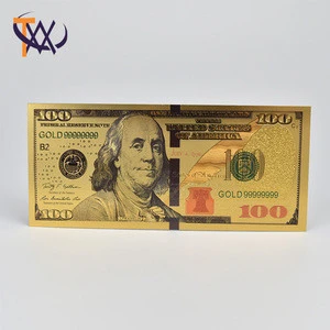 America Colorful 100 Dollar Paper Money 24K Gold Plated Banknote For Collection