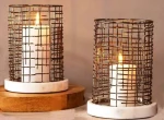Antique Metal Stand Outdoor Decorative Candle Lantern with Glass hurricanes for Home Decor Metal Table Candle Holder