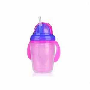 baby water bottle double handle food grade silicone straw
