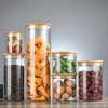 Bamboo and wood lid round sealed jar Kitchen clear glass storage jar bamboo lid storage glass food jars wooden cover