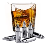 Bar accessory type wine cooler 6pcs bullet whiskey stone cylinder base stainless steel ice cubes