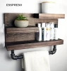 Bathroom Shelf with Industrial Farmhouse Towel Bar, Bathroom Wall Decor Espresso, Country Rustic Storage