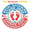 Bilingual Social Distancing Floor Sticker Decals - Professional English/Spanish, Waterproof 6 Feet Social Distancing Sticker