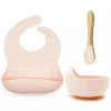 BPA Free Easy to Clean Silicone Spoon Bib and Bowl Infant Feeding Set
