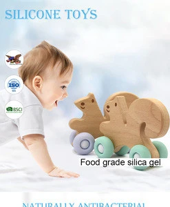 Bpa Free Wholesale Customized Baby Silicone Wood Squirrel Silicone Silicon Smart Wood Teether Baby Toy 3 Month