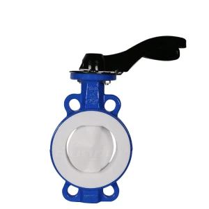 Bundor China Factory PTFE Lined Manual Wafer Type Ductile Iron Cast Iron Butterfly Valve