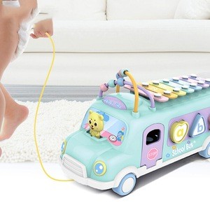 Cartoon bus cheap plastic baby musical instruments piano xylophone toys