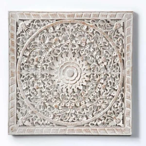 Carved Wood Wall Art Panel White wash HOTEL,HOME