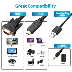 Cheap 1.8M High Quality Adapter Male to Male Adaptor HDMI Audio Video Converter HDMI to VGA Cable