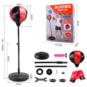 Children sport exercise game custom logo punching bag kids boxing set with pedal and gloves