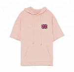 China manufacturer Men's Raw edge Short Sleeve Casual Cotton Hoodie With embroidery badge