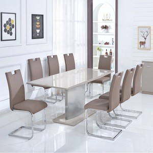 China Wholesale Living Room Furniture MDF Wooden Extendable 6 seater Dining Table Set and Chairs