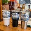 Classic 30 oz stainless steel hot and cold mug with coated vacuum lid and straw straight cup design with straw