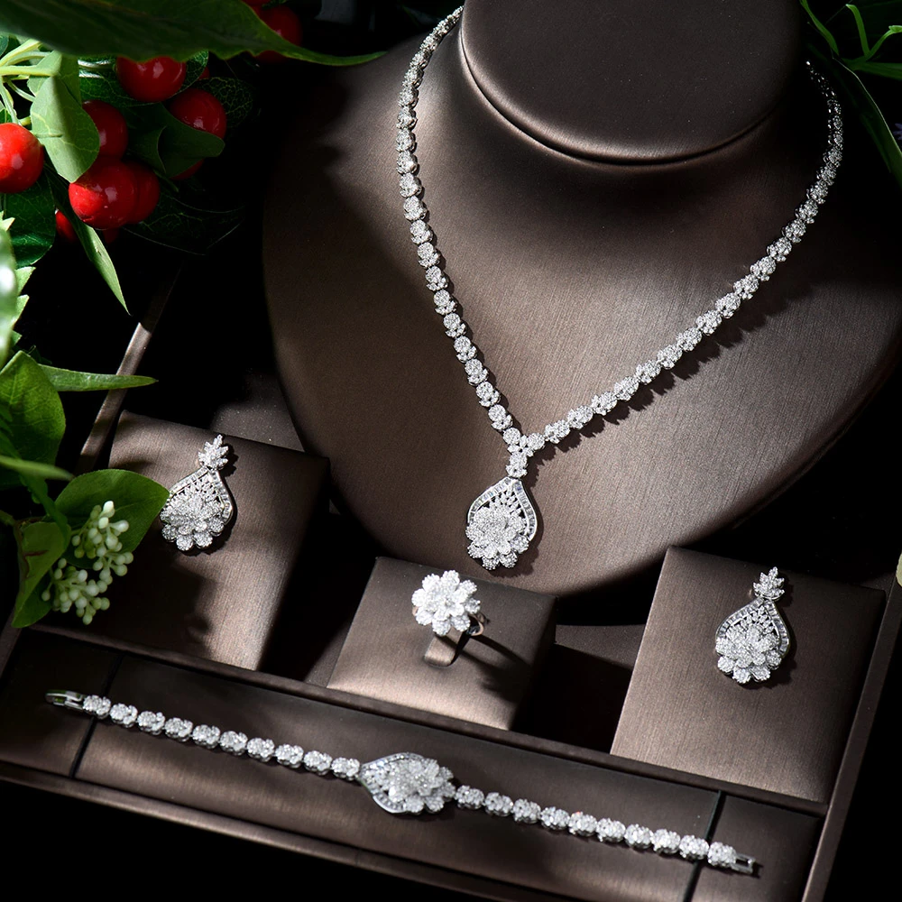 Classic Wedding Jewelry Set AAA Cubic Zirconia Luxury Dubai 4 Pieces Jewelry Bridal Set Womens Wedding Party