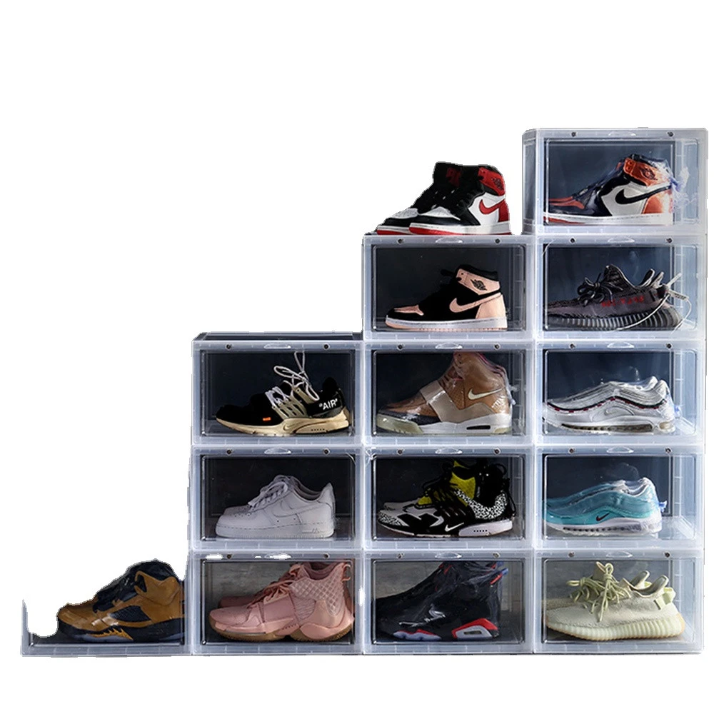 Clear Transparent Acrylic Sneaker Shoes Shoe Rack Racks Box Boxes Shef Home Storage Organizer Plastic Cabinet With Magnetic Door
