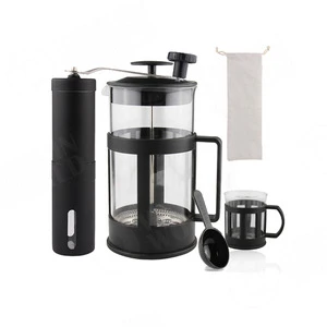 Coffee&amp;tea set, Borosilicate Glass Tea Maker Coffee Maker with Grinder, Household Kitchen French Press Coffee Press With Plunger