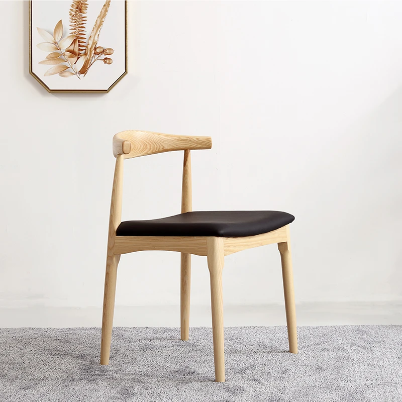 Combination Modern Hans Wegner PU Leather Wooden Frame Dining Restaurant Wooden Dining Chair and OX Horn Chair or Cow Horn Chair