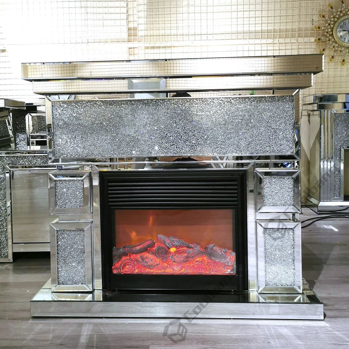 Coolbang Mirrored Furniture Wholesale Crushed Diamond Electric Mirrored Fireplace