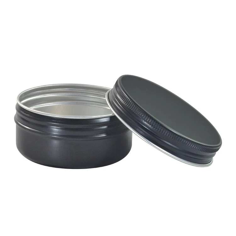 Cosmetics containers packaging 50g black aluminium jar food beard oil storage can 1.5 oz round aluminium tins with screw lid