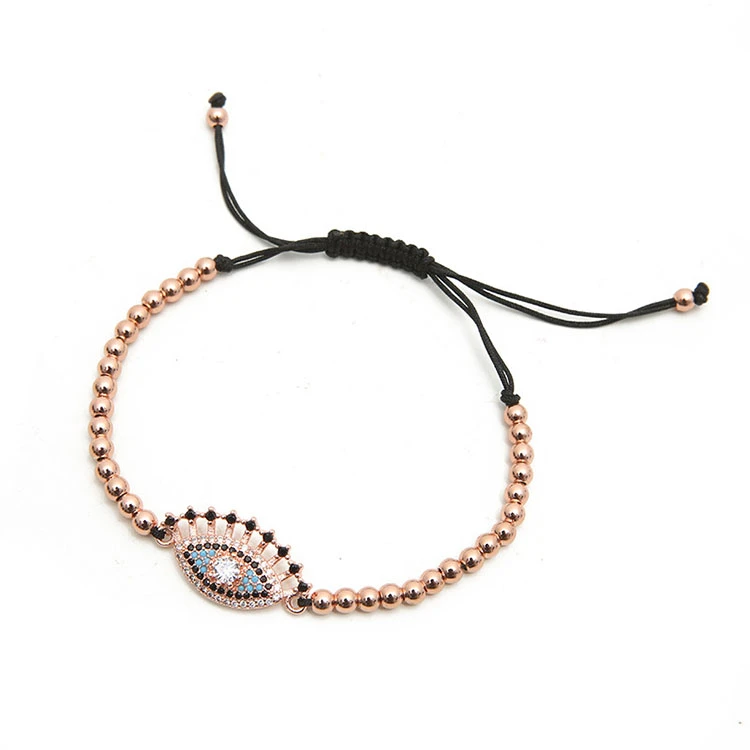 Creative Copper Inlaid Zircon Copper Beads Beaded Bracelet Hand-Polished Woven Jewelry Adjustable