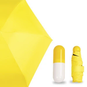 Creative gifts portable 5 fold yellow pocket small mini capsule umbrella