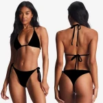custom logo women halter lace-up triangle   solid pattern breast pad bathing suits beachwear swimsuit bikini set