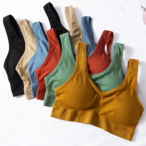 Custom logo women tank top sports rib solid U-shaped quick drying breathable seamless gym yoga bra