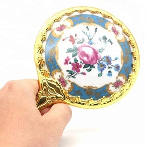 custom metal gold  hand held vintage antique cosmetic makeup mirror