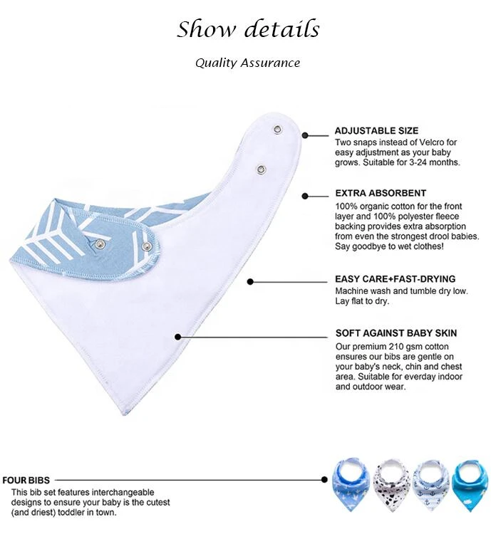 Custom Printing Baby Bandana Drool Bibs 100% Cotton Dental Bib Adjustable Baby Bibs