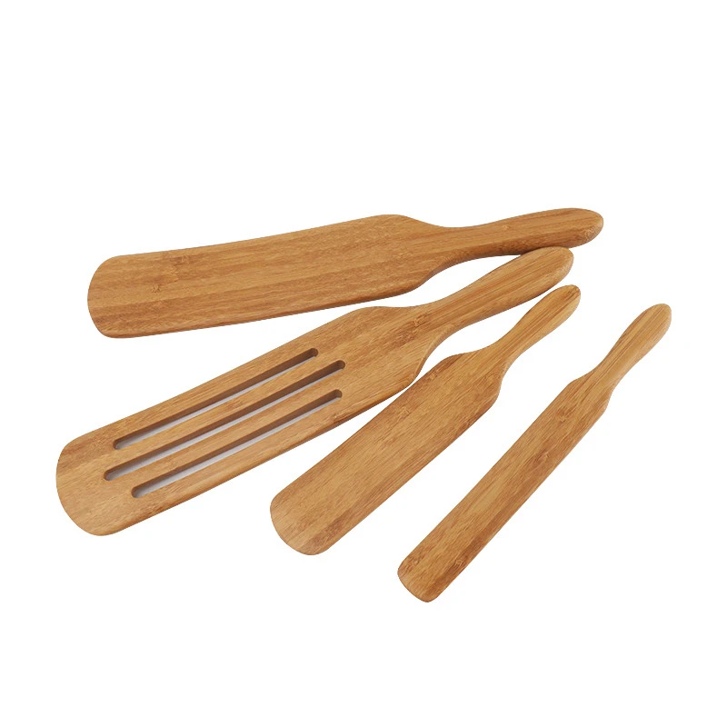 Custom Spurtles Kitchen Tools Set of 4 Bamboo Cooking Utensil Durable Non-Stick Kitchen Utensils Slotted Stirring Spatula