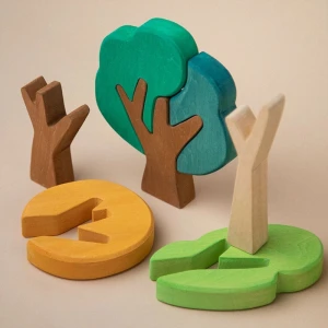 Custom Three Trees Germany Wax Oil Large Particles Puzzle Solid Wood Grimms Forest Building Blocks Toys