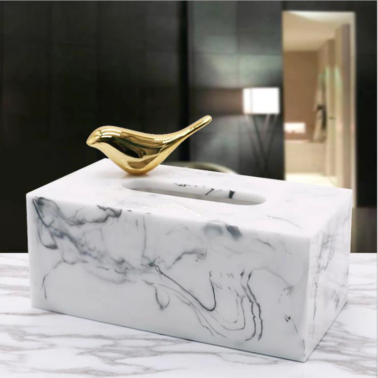 Custom Wholesale high-end Modern Elegant Hotel Supplies Eco-friendly Ceramic Marble tissue box for home and hotel
