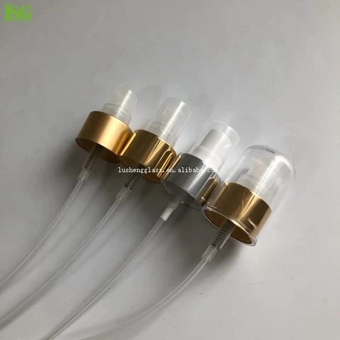 Customized color 24/410 aluminum glossy gold  lotion pump fine mist atomizer sprayer small outer cap cover