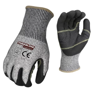 Cut-resistant safety work gloves with nitrile sandy finish and Palm with leather