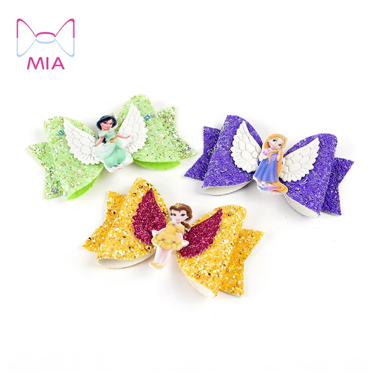 Cute sequins glitter princess baby hair bow double fork clip for baby girls , hair bows for girls Hair accessories
