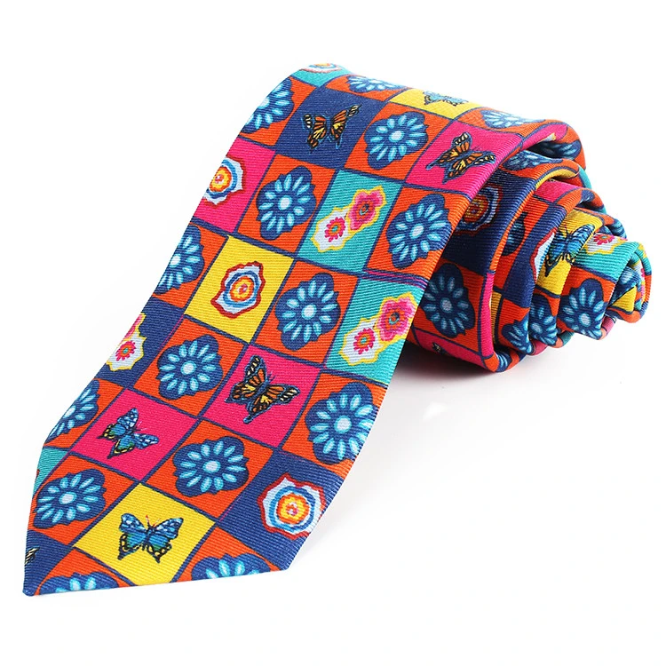 Dacheng Cartoon Pattern Printed Krawatte Floral Men Ties Custom Colorful Silk Neck Tie