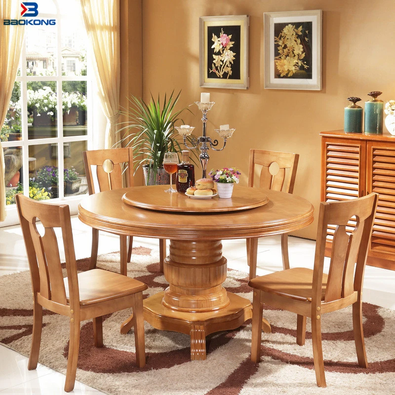 Dining Room Furniture Solid Wood  Round Dining Table Set With 4 Chairs