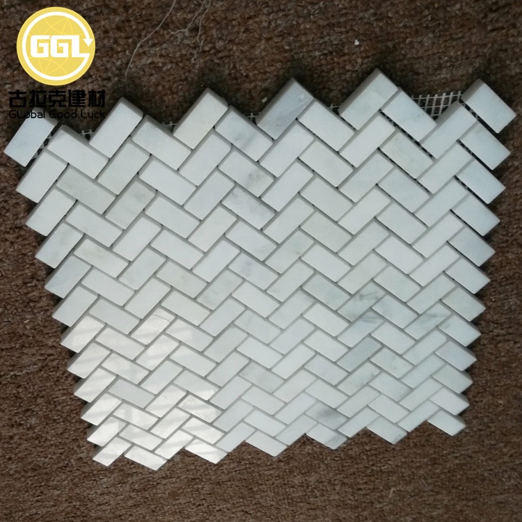 Buy Eastern White Marble Petite Herringbone Mosaic Bathroom Accent Wall ...