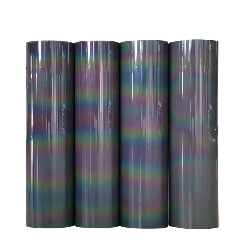 Easyweed reflective rainbow heat transfer vinyl sheets rolls PES htv hot press textile fabric