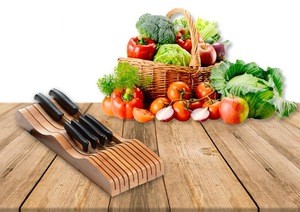 Eco-Friendly Bamboo Knife Block Organizer and Holder Keeps Knife&#39;s Blades Store Without Pointing Up