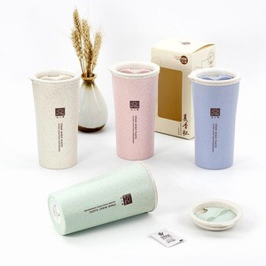 Eco Friendly Biodegradable Reusable Travel Custom Logo Wheat Straw Coffee Cup