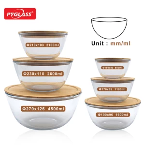 Eco-friendly heat-resistant glass bowl set bamboo lid