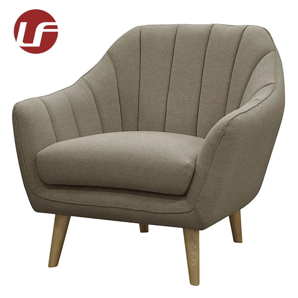 European style commercial living room furniture fabric single seat sofa with solid wood leg